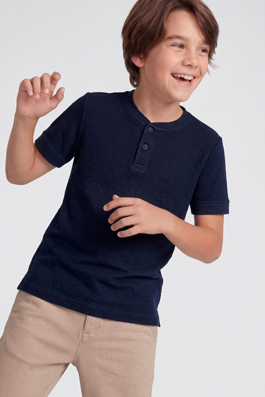Camiseta Infantil Henley Textura Marinho — foto 1 de 3
