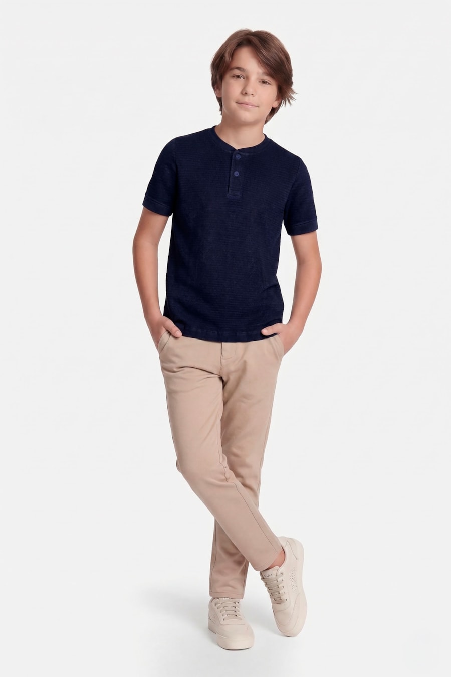 Camiseta Infantil Henley Textura Marinho — foto 2 de 3