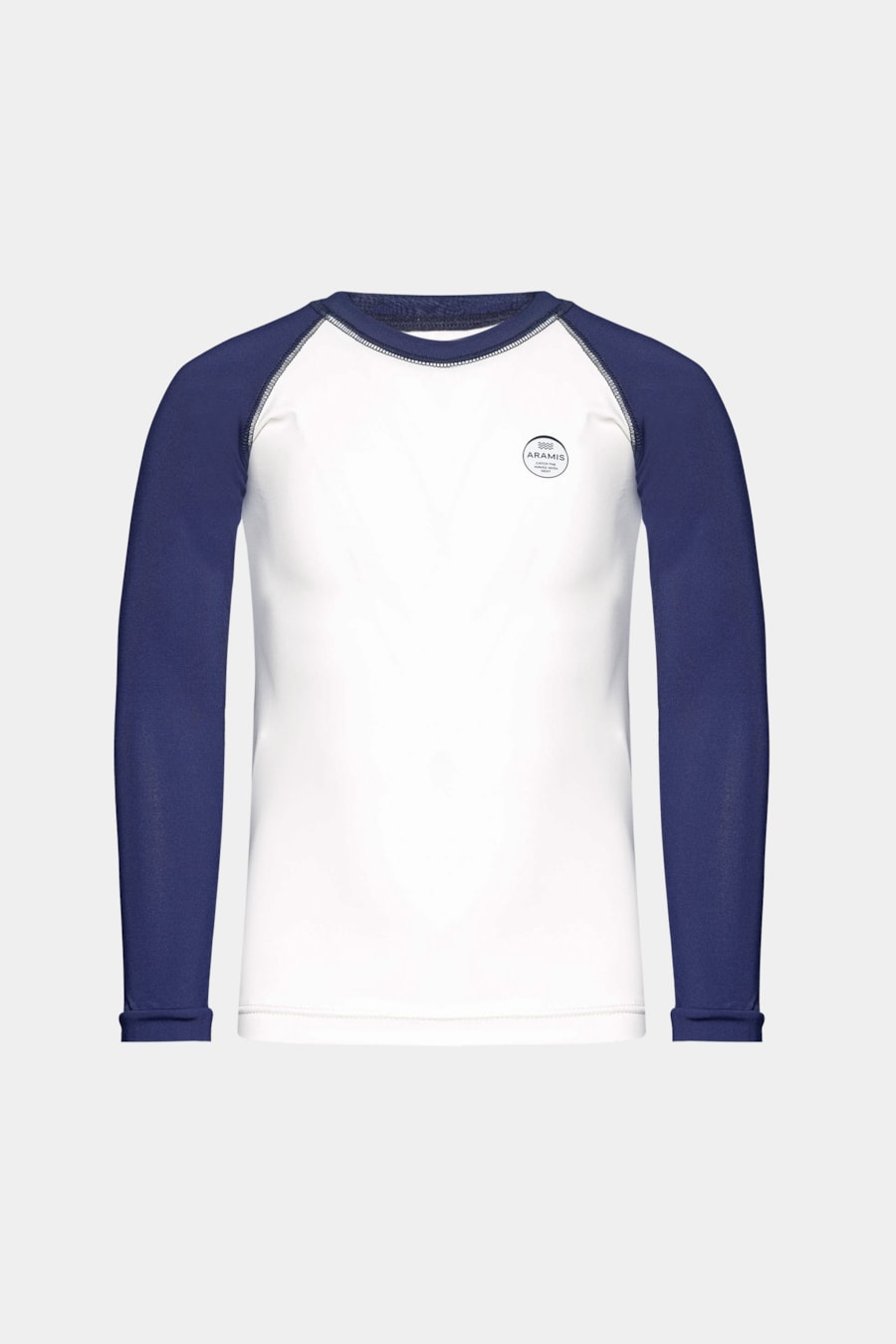 Camiseta Infantil Uv Raglan Contrastante Off White C/ Azul Indigo — foto 3 de 3