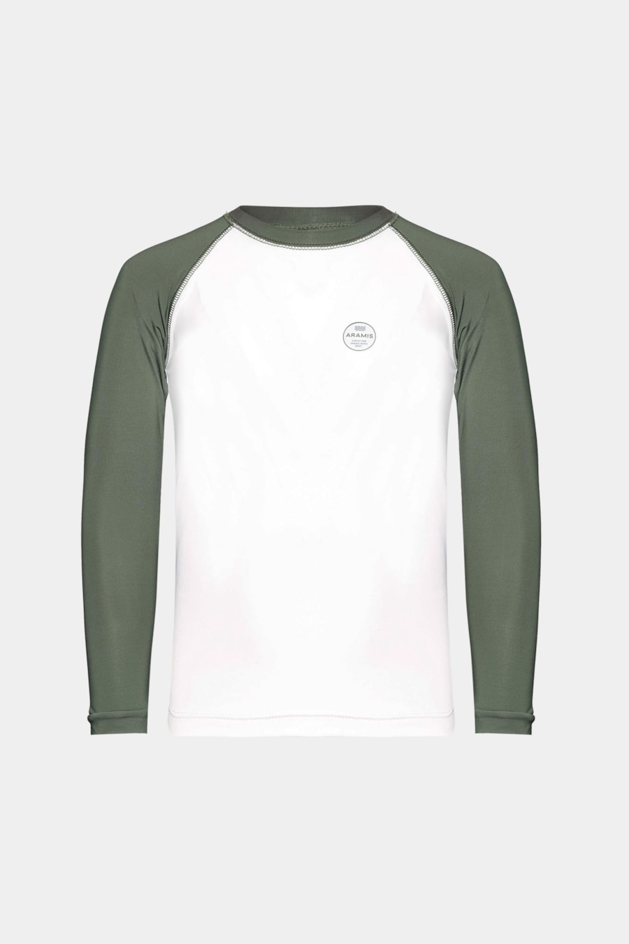 Camiseta Infantil Uv Raglan Contrastante Off White C/ Verde — foto 3 de 3