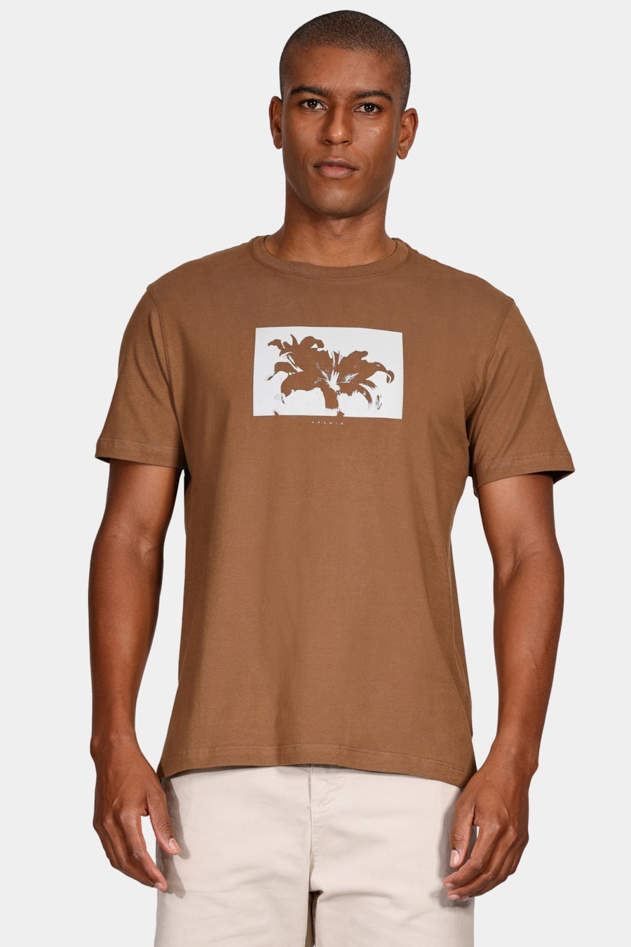 Camiseta Lírio Com Estampa Fotografia Cáqui Mascavo — foto 1 de 4