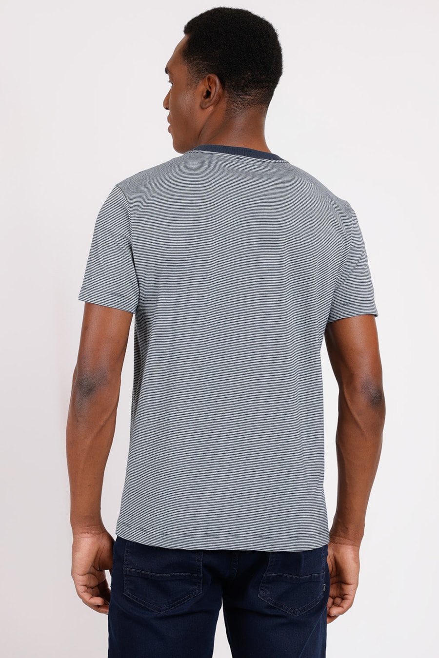 Camiseta Malha Listrada Marinho — foto 2 de 2