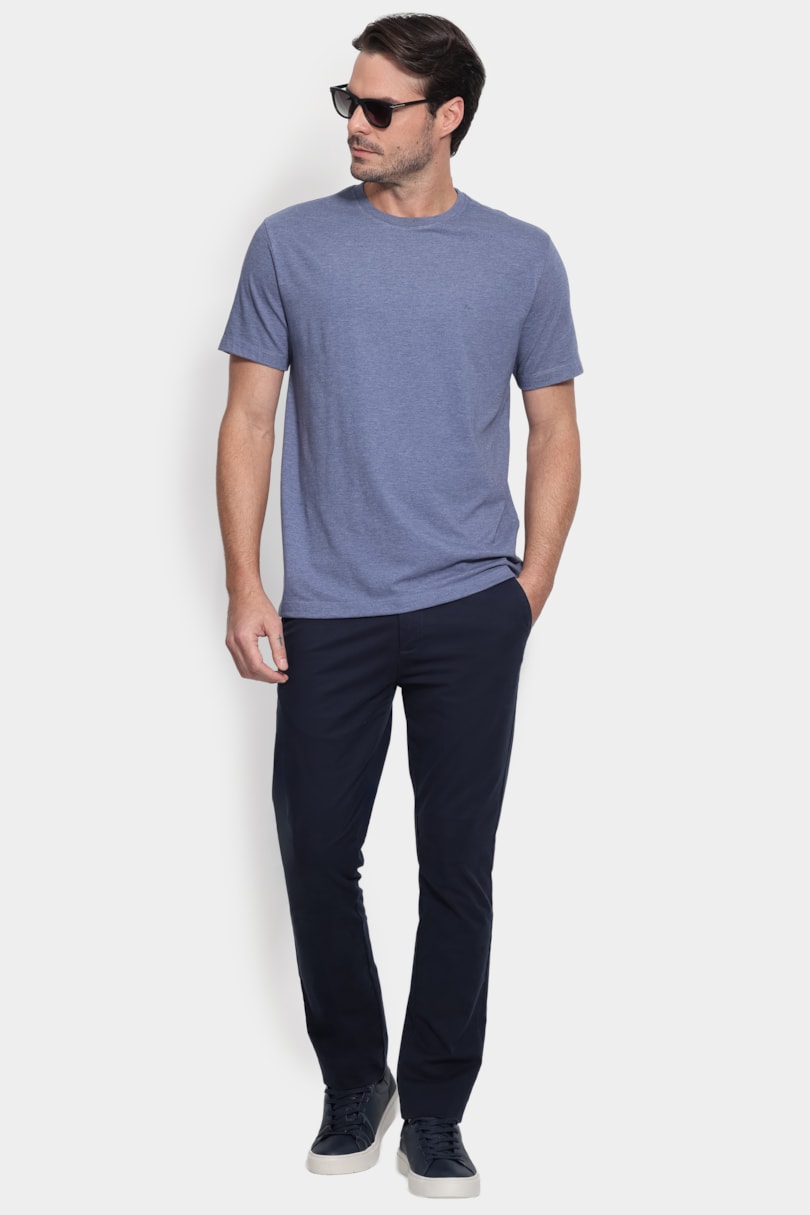 Camiseta Malha Mescla Manga Curta Básica Azul Jeans