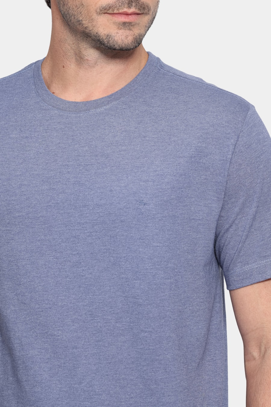 Camiseta Malha Mescla Manga Curta Básica Azul Jeans — foto 3 de 5