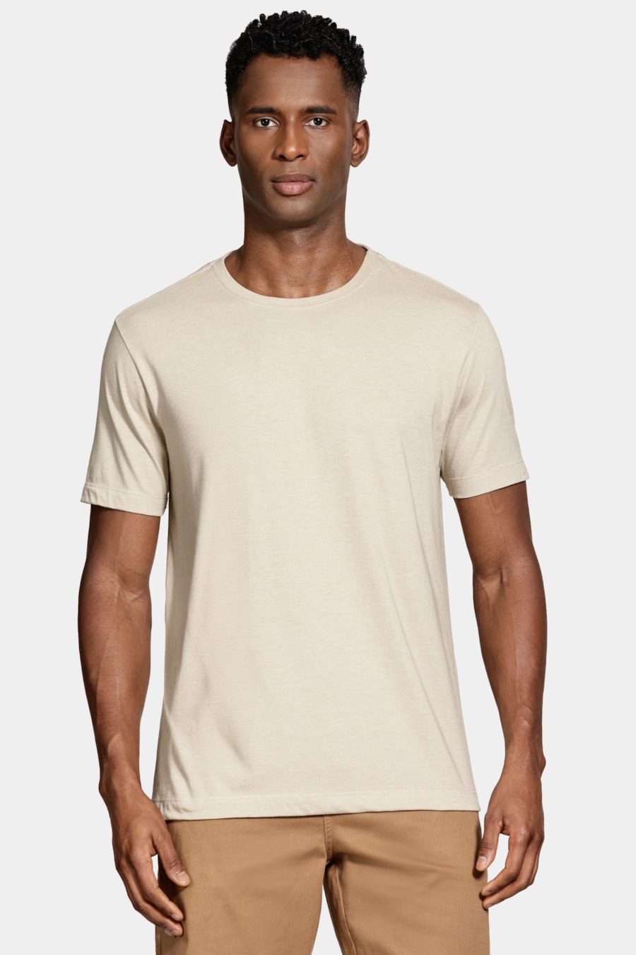 Camiseta Malha Mescla Manga Curta Básica Bege — foto 1 de 5