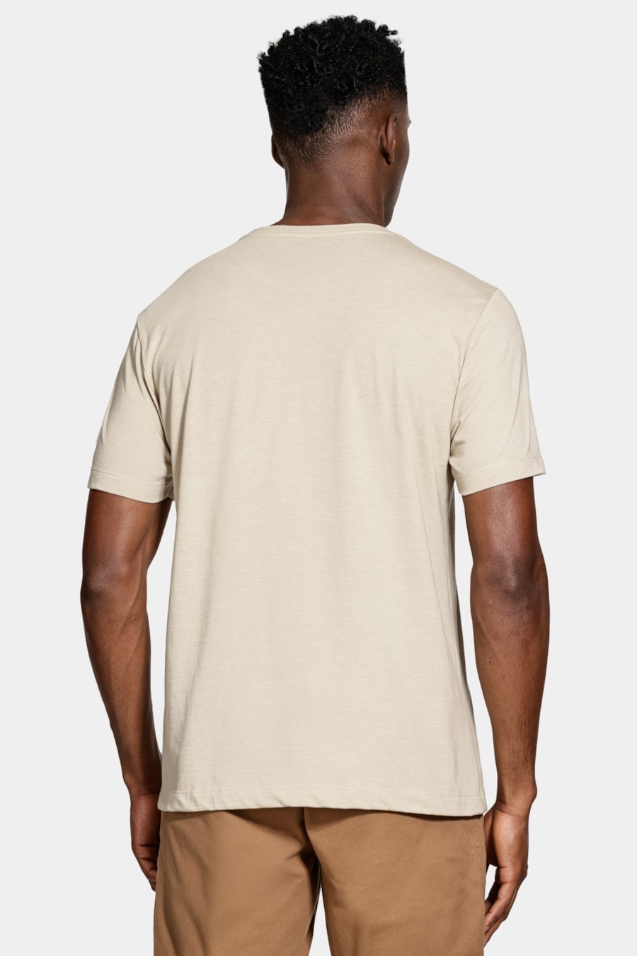 Camiseta Malha Mescla Manga Curta Básica Bege — foto 4 de 5