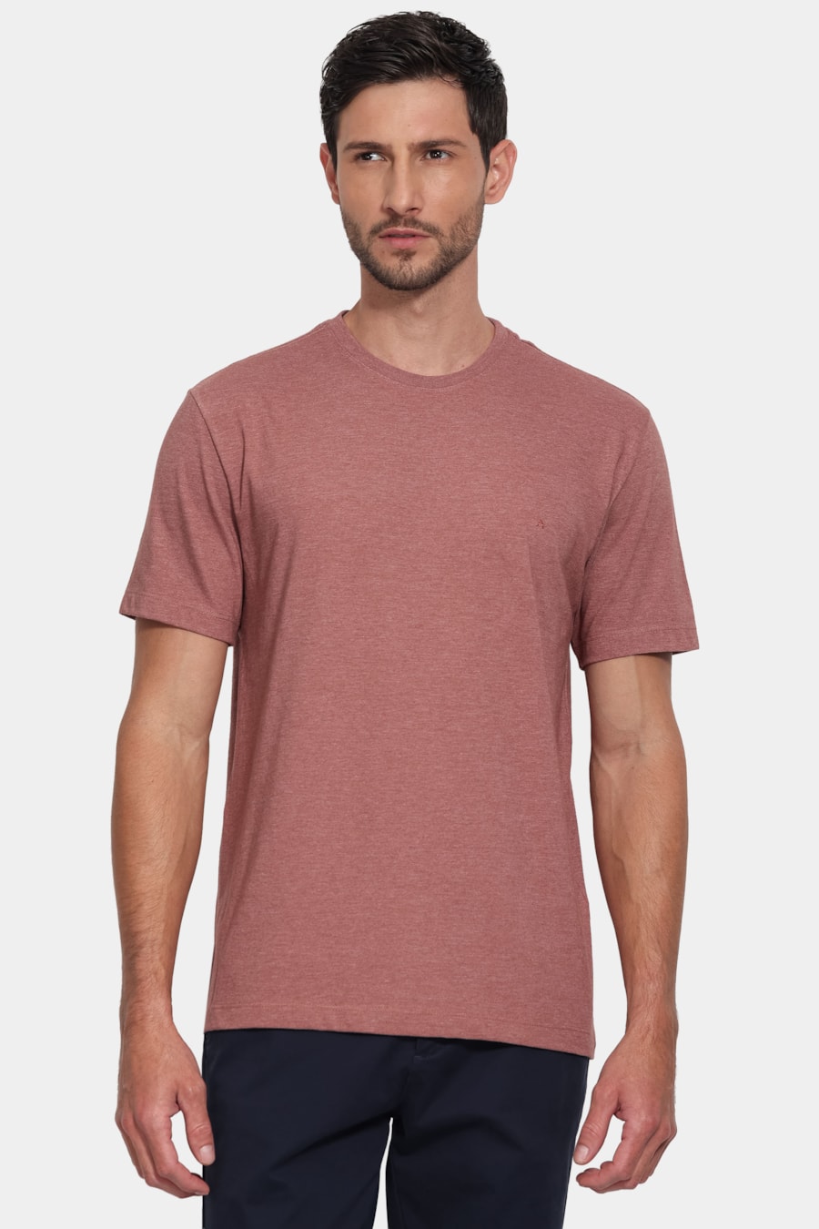Camiseta Malha Mescla Manga Curta Básica Canela — foto 1 de 5