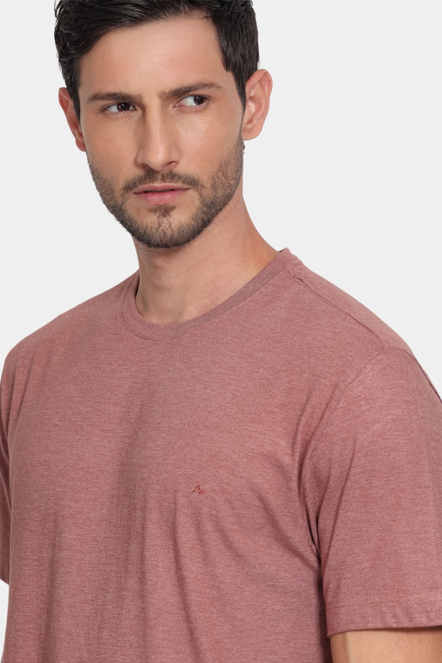 Camiseta Malha Mescla Manga Curta Básica Canela — foto 3 de 5