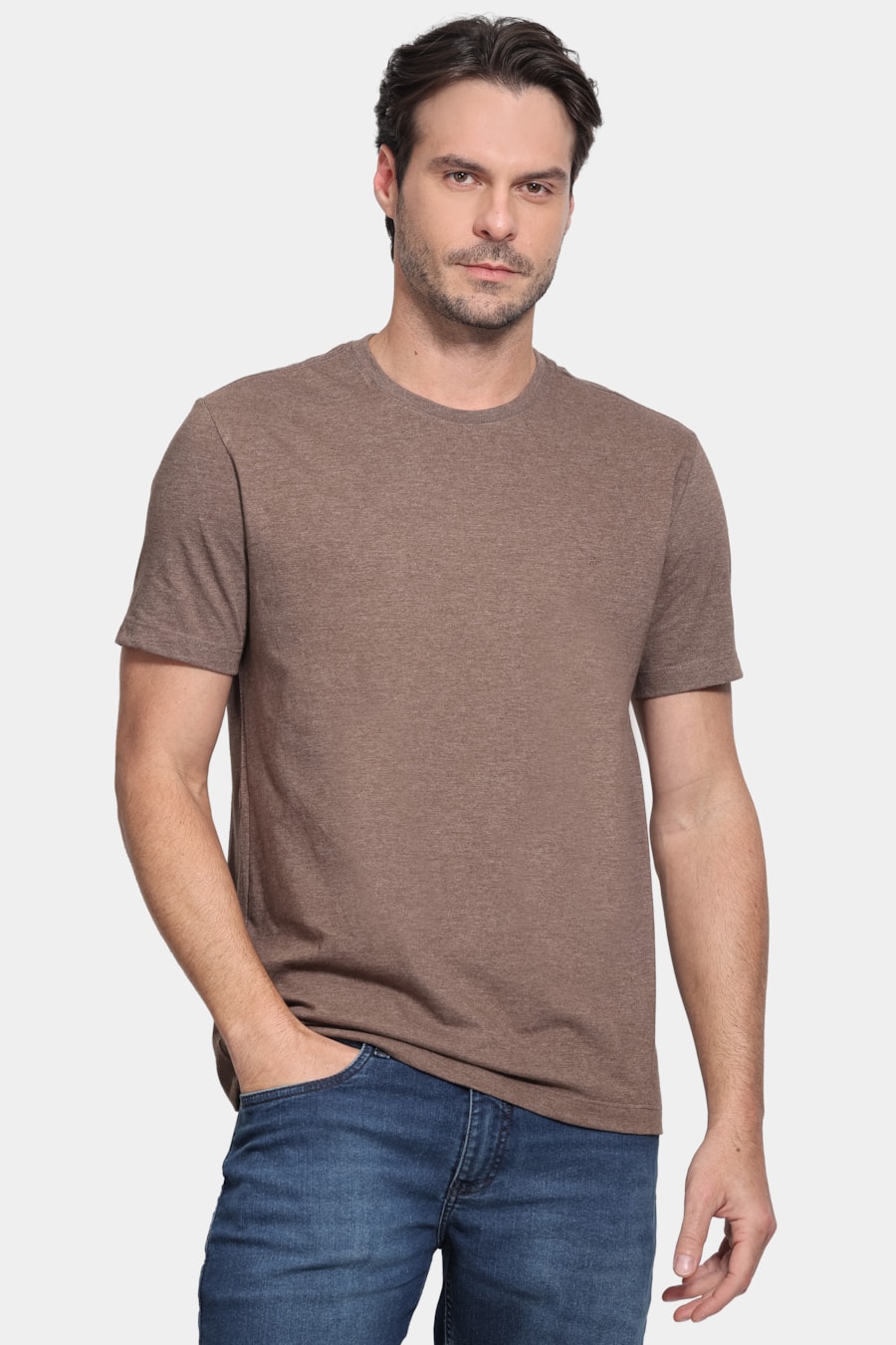 Camiseta Malha Mescla Manga Curta Básica Madeira — foto 1 de 5