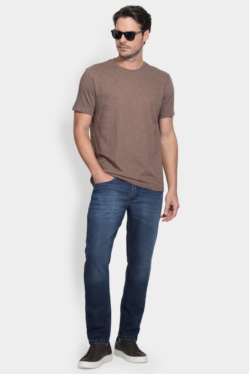Camiseta Malha Mescla Manga Curta Básica Madeira