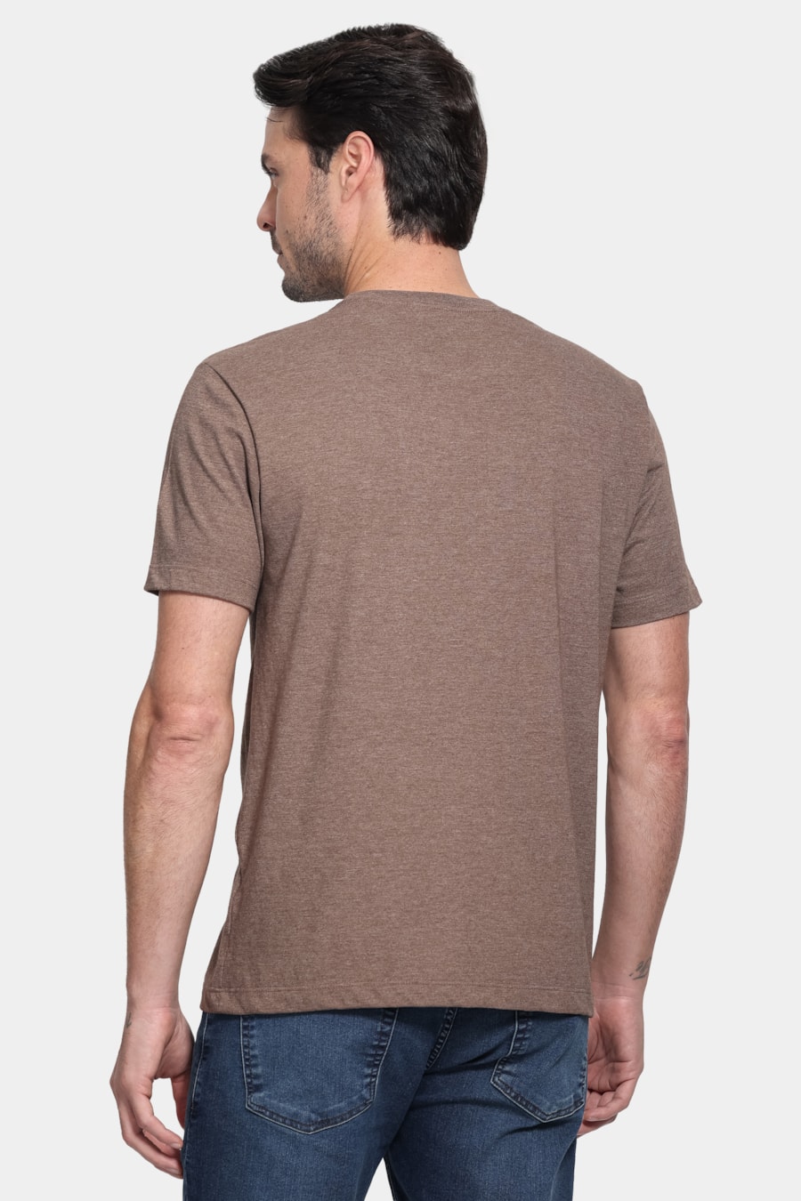 Camiseta Malha Mescla Manga Curta Básica Madeira — foto 4 de 5