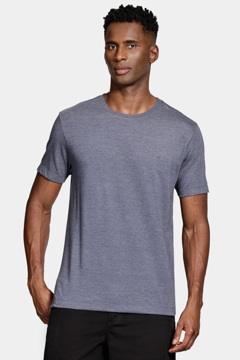 Camiseta Malha Mescla Manga Curta Básica Marinho