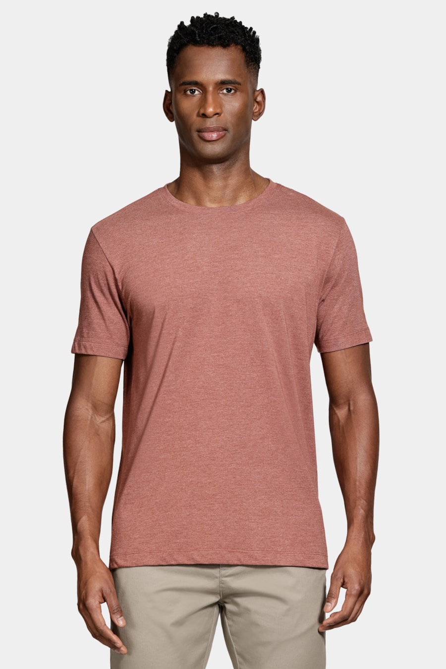 Camiseta Malha Mescla Manga Curta Básica Tijolo — foto 1 de 5