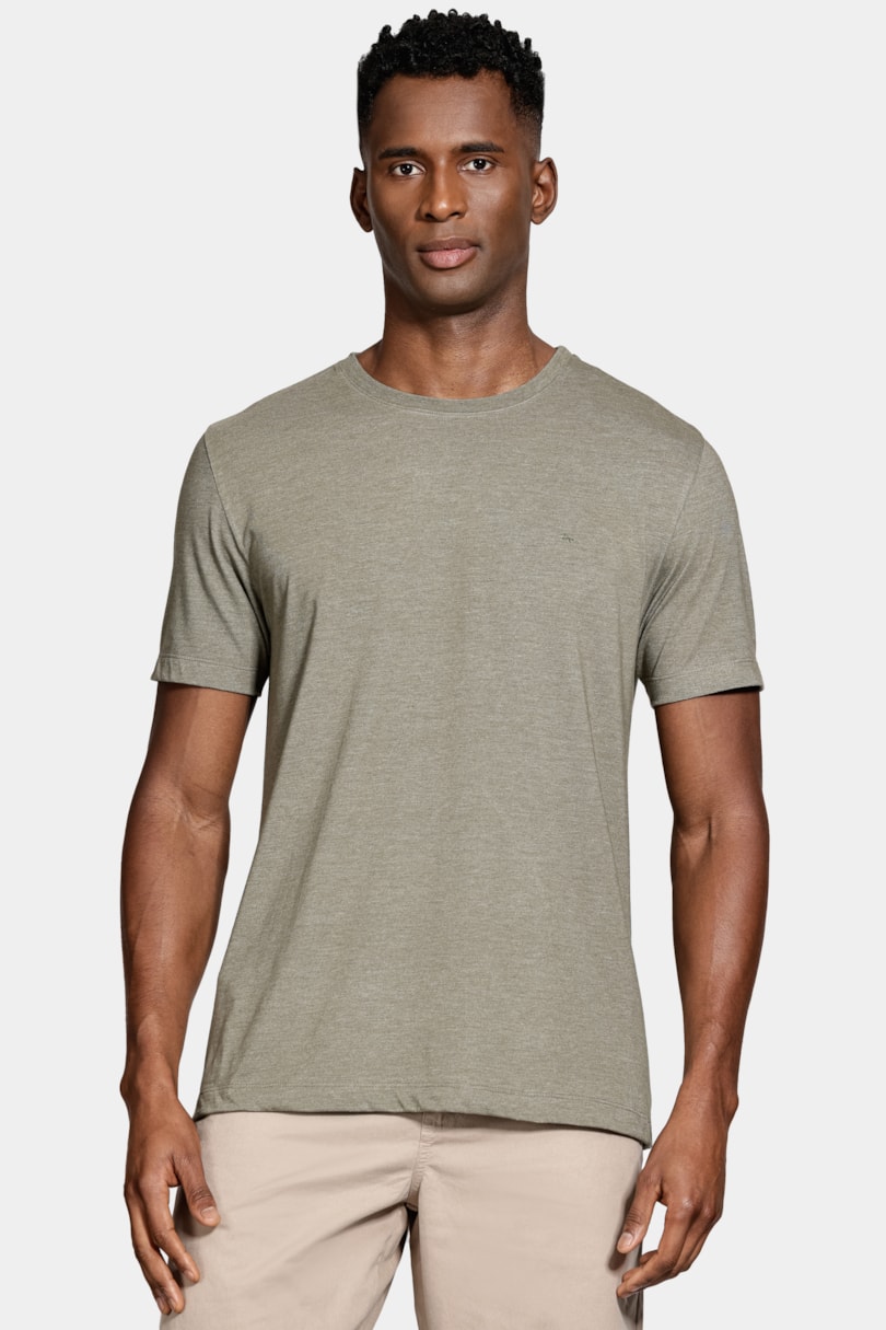 Camiseta Malha Mescla Manga Curta Básica Verde Militar