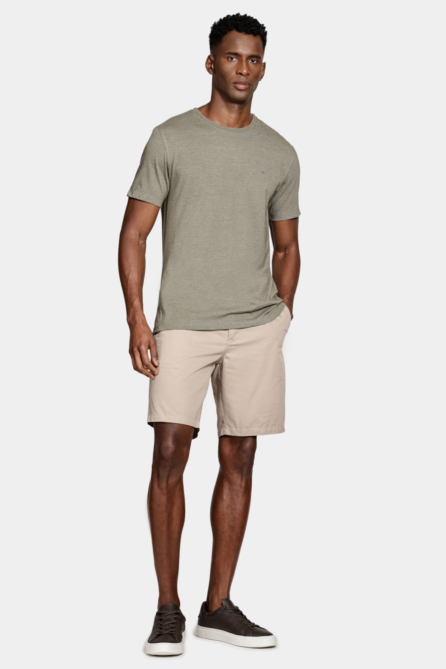 Camiseta Malha Mescla Manga Curta Básica Verde Militar — foto 2 de 5