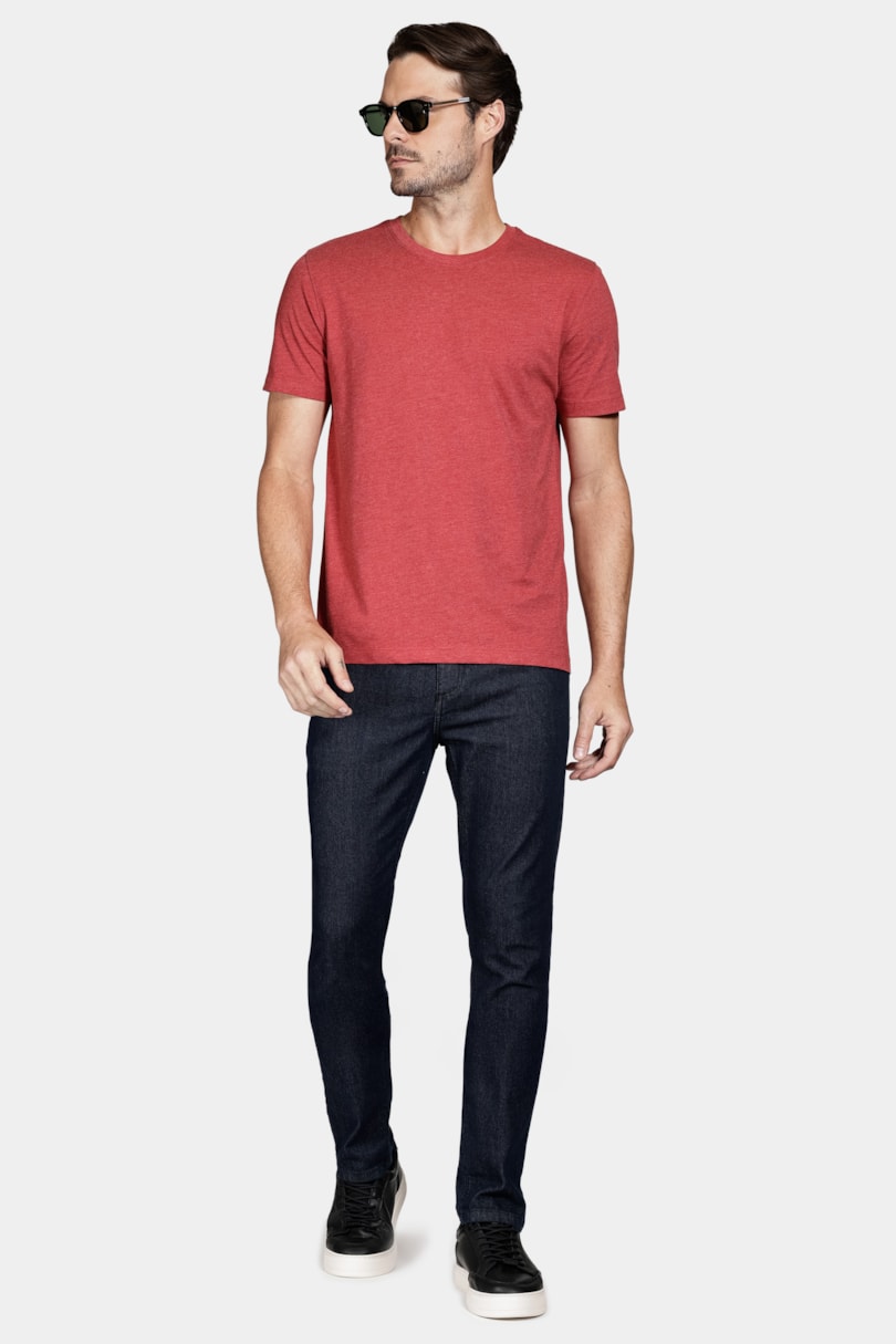Camiseta Manga Curta Algodão Básica Vermelho Carmim