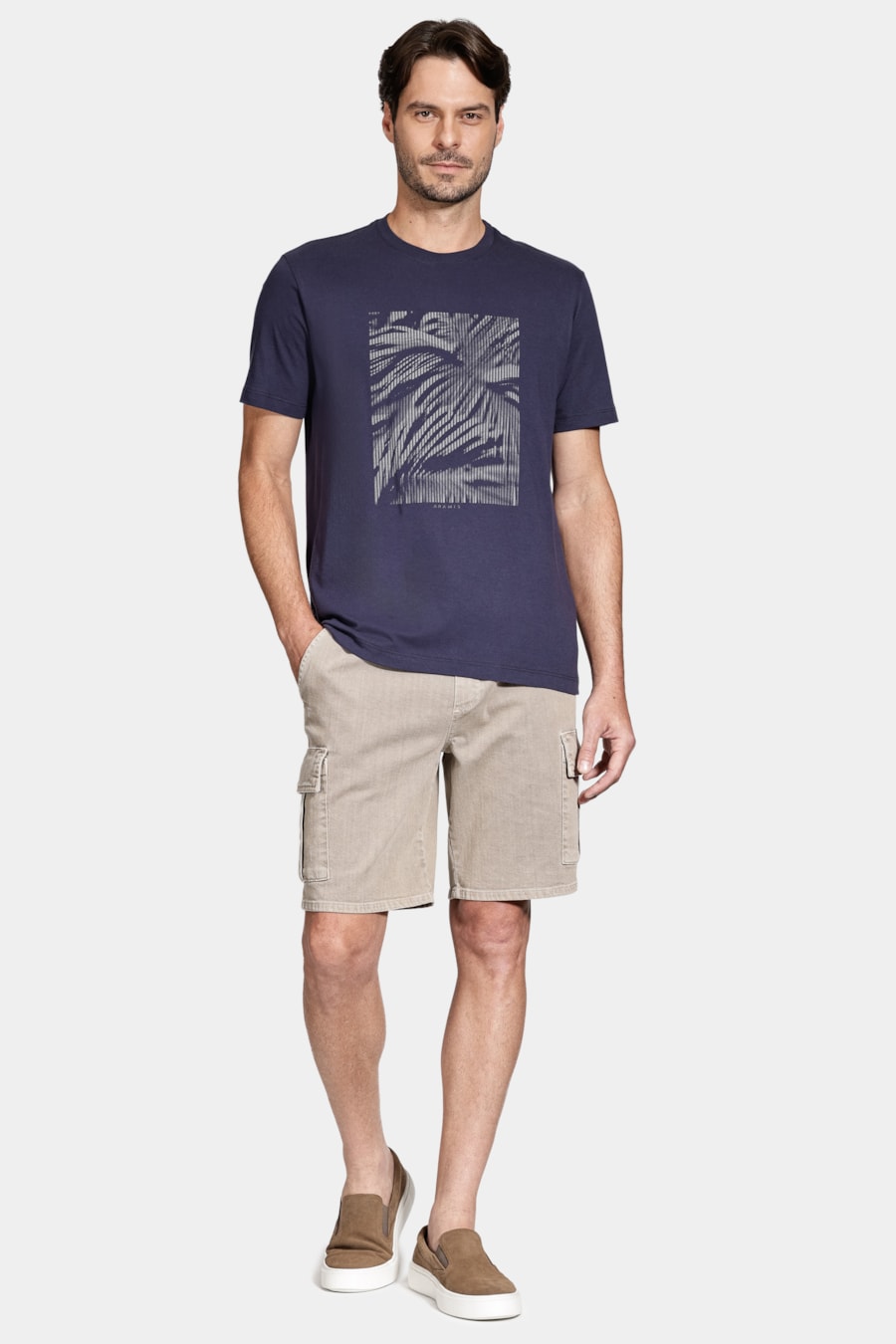Camiseta Manga Curta Algodão Estampa Folhagens Navy — foto 2 de 5