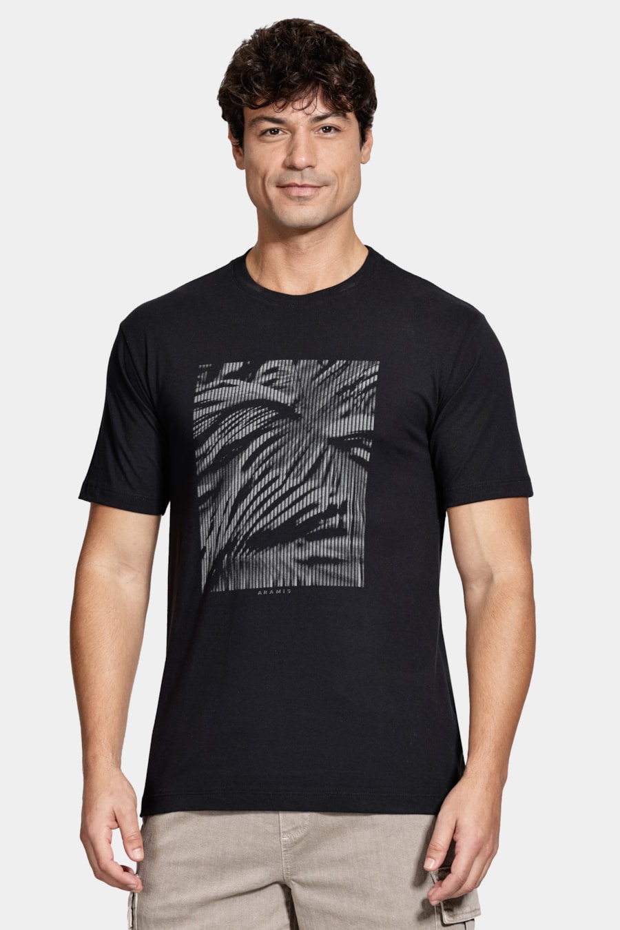 Camiseta Manga Curta Algodão Estampa Folhagens Preto — foto 1 de 5