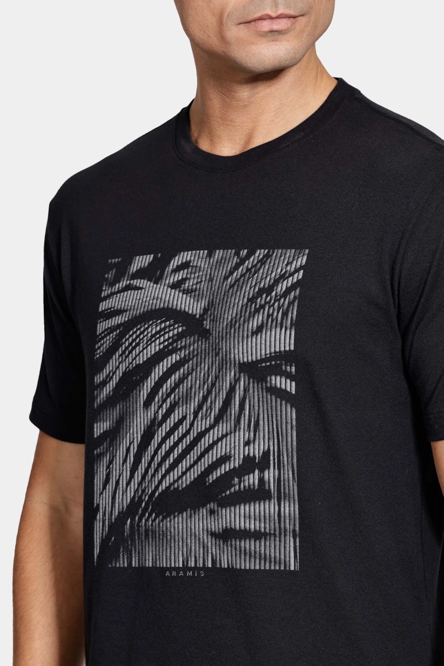 Camiseta Manga Curta Algodão Estampa Folhagens Preto — foto 3 de 5