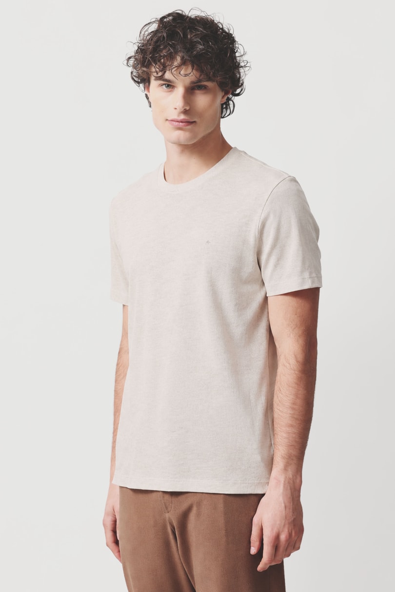 Camiseta Manga Curta Algodão Flamê Areia 118