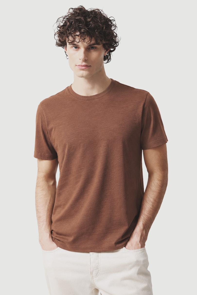 Camiseta Manga Curta Algodão Flamê Cacau 118