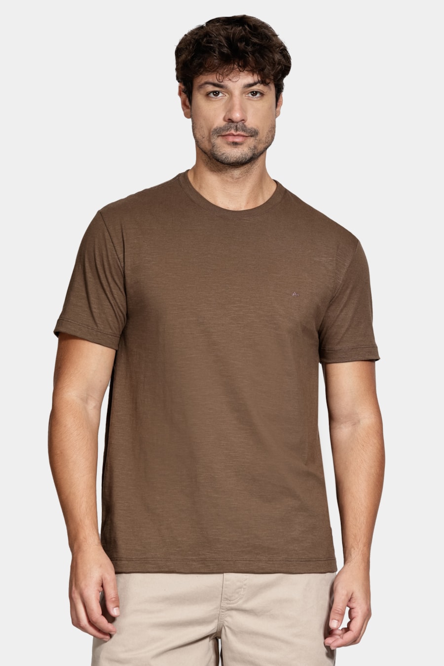 Camiseta Manga Curta Algodão Flame Marrom — foto 1 de 5