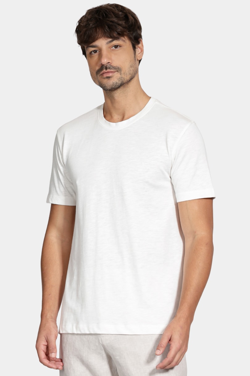 Camiseta Manga Curta Algodão Flamê Off White