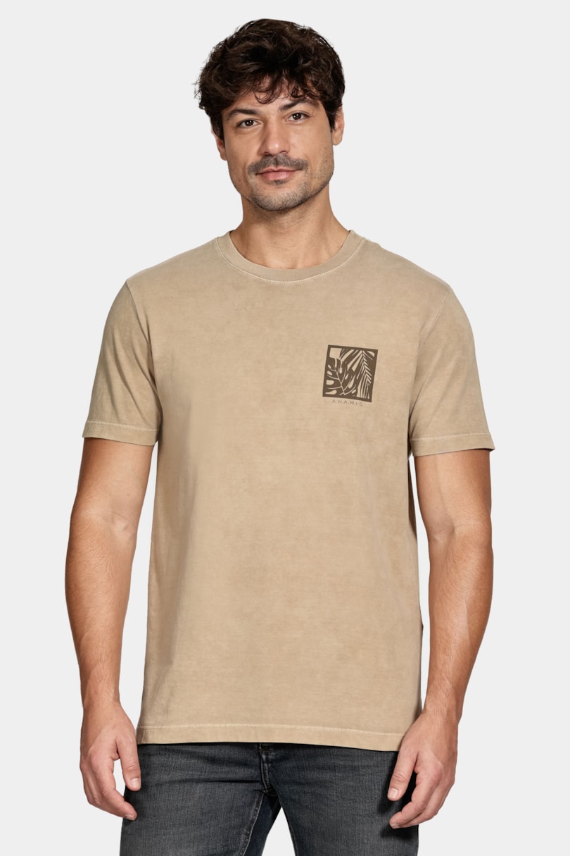 Camiseta Manga Curta Algodão Folhas Areia 116