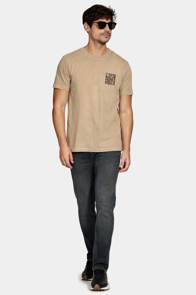 Camiseta Manga Curta Algodão Folhas Areia 116