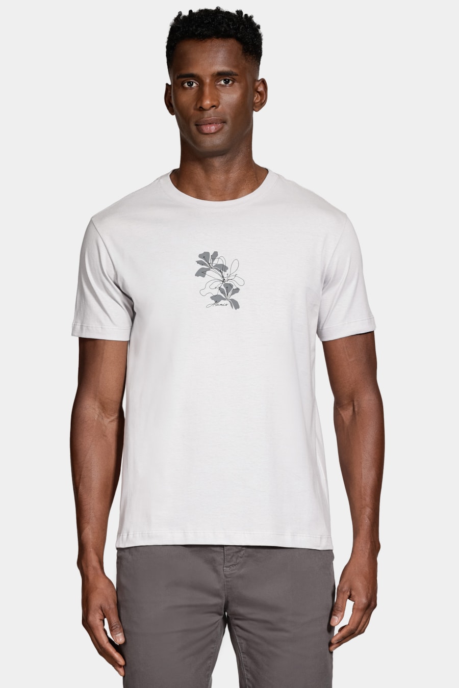 Camiseta Manga Curta Algodão Folhas Cinza Claro 116 — foto 1 de 5