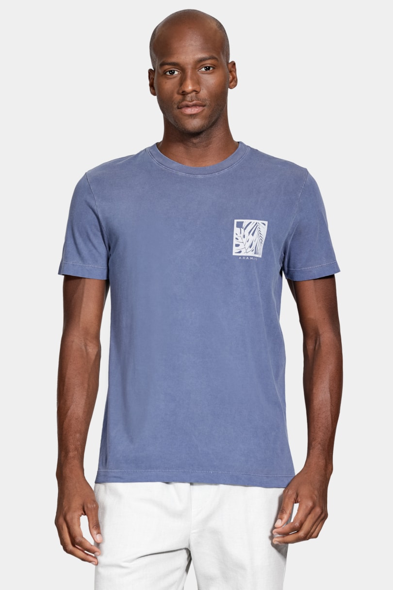 Camiseta Manga Curta Algodão Folhas Navy