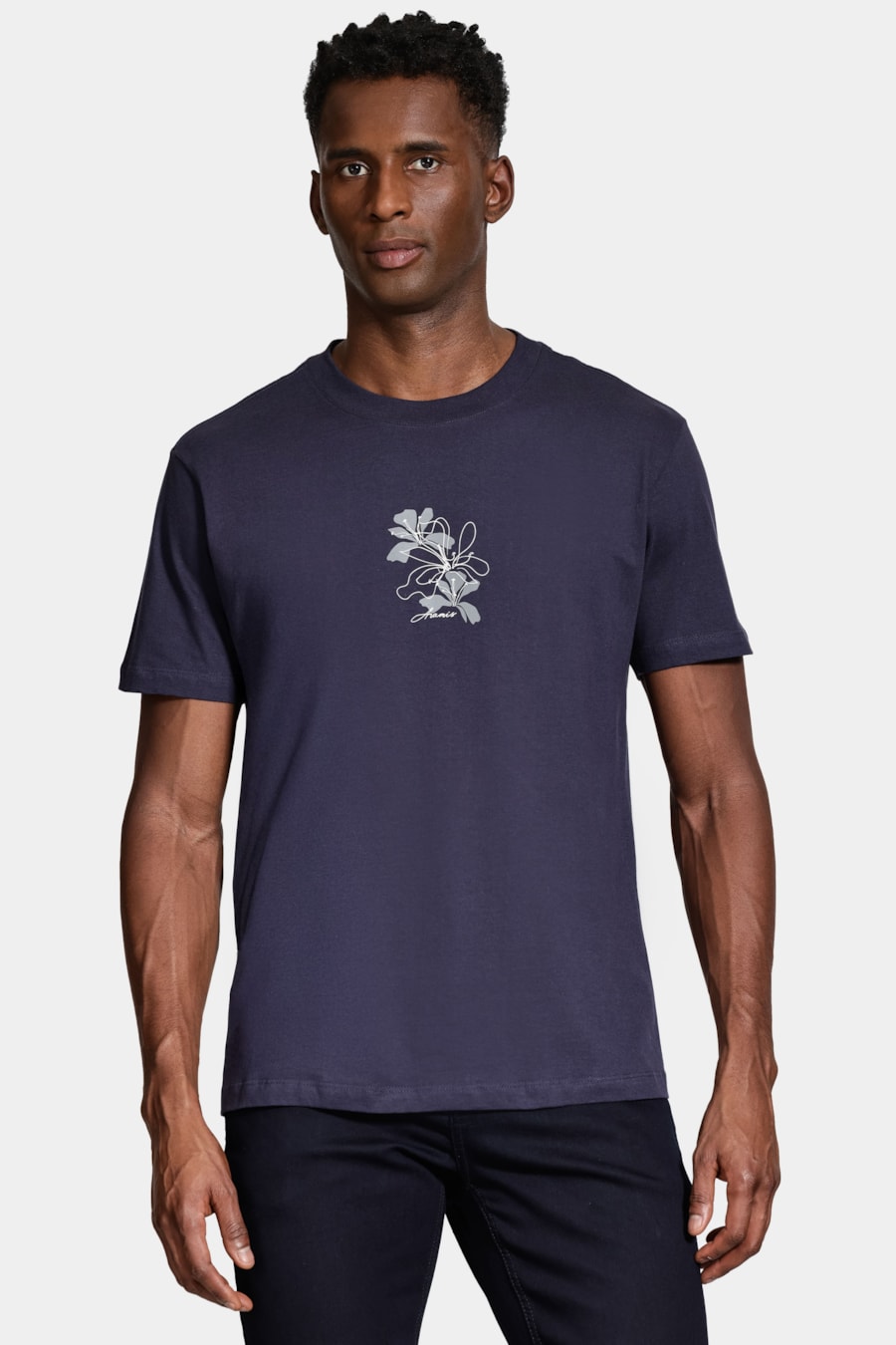 Camiseta Manga Curta Algodão Folhas Navy — foto 1 de 5