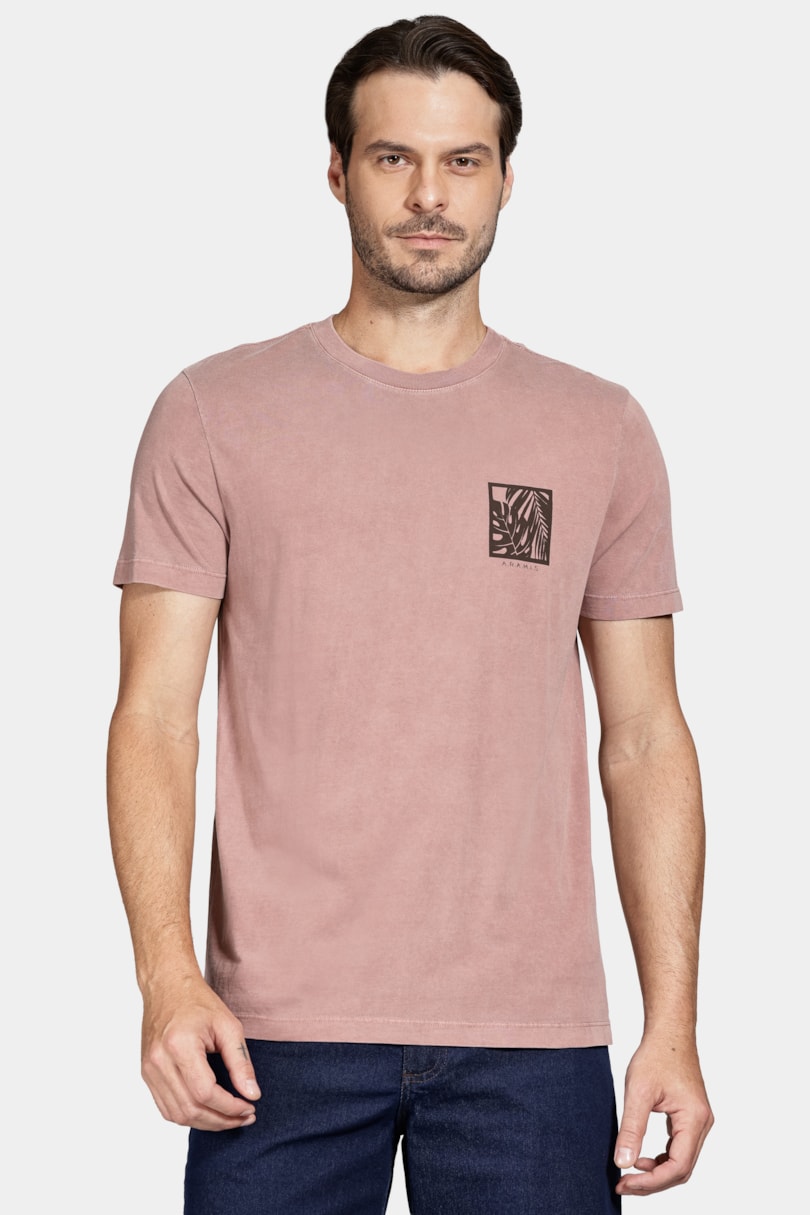 Camiseta Manga Curta Algodão Folhas Terracota 116