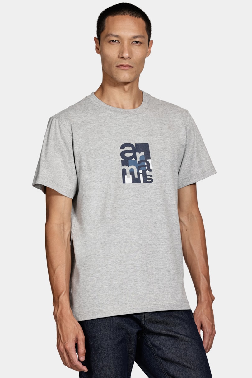 Camiseta Manga Curta Algodão Geométrica Cinza Mescla