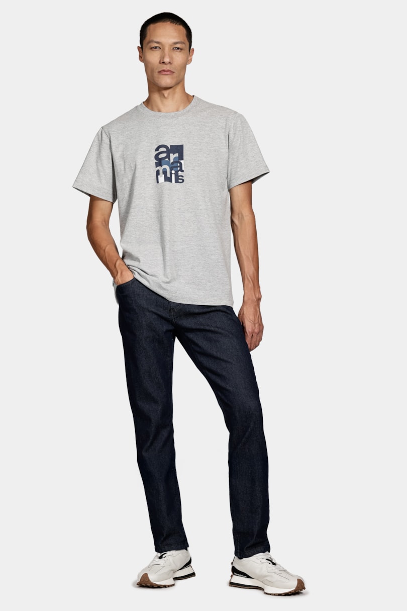 Camiseta Manga Curta Algodão Geométrica Cinza Mescla