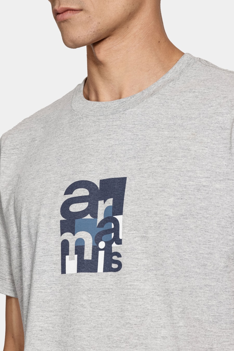Camiseta Manga Curta Algodão Geométrica Cinza Mescla — foto 3 de 5