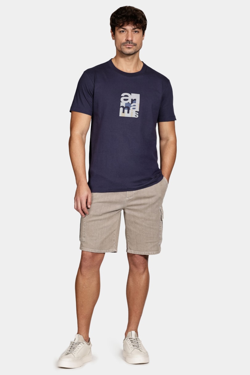 Camiseta Manga Curta Algodão Geométrica Navy