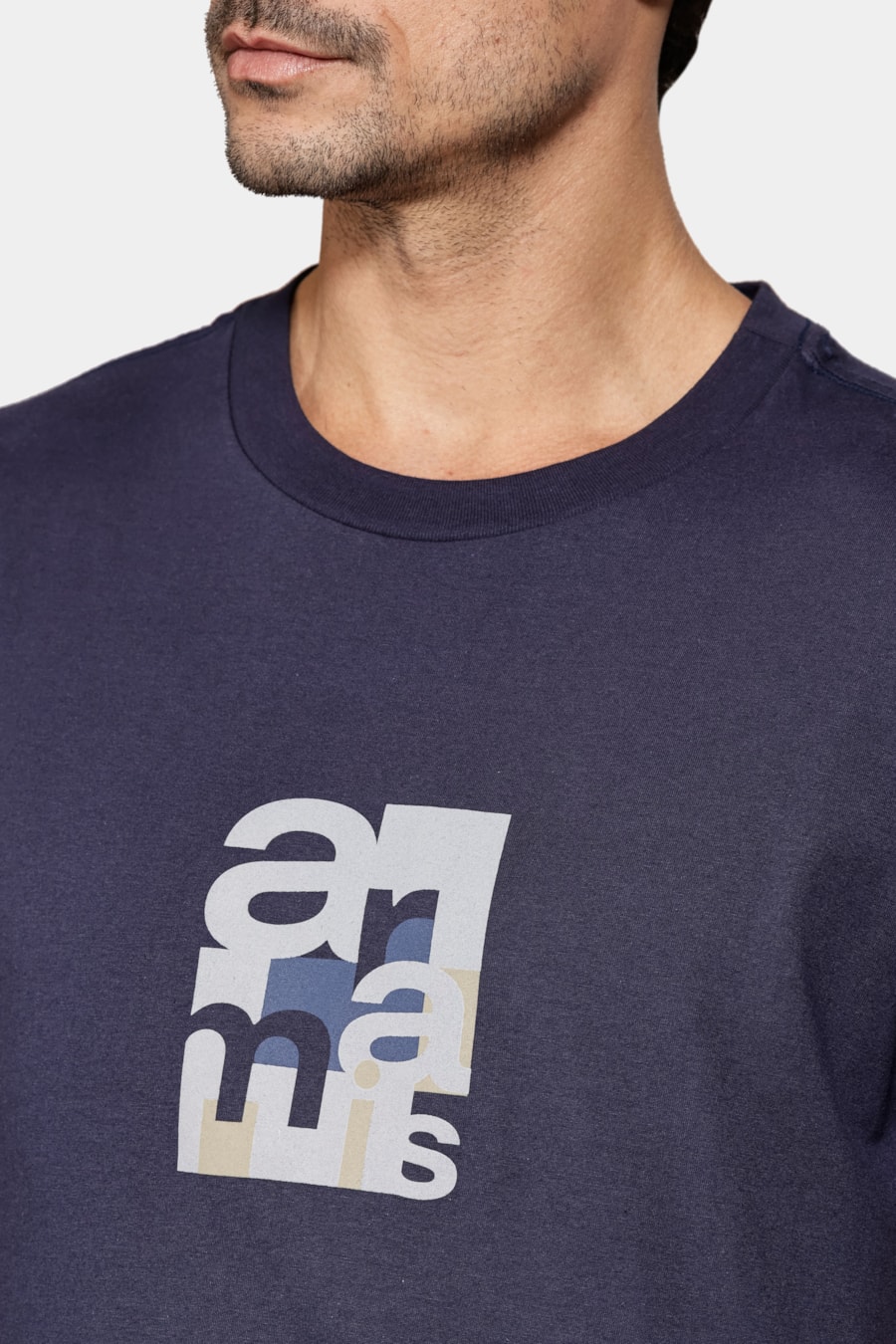Camiseta Manga Curta Algodão Geométrica Navy — foto 3 de 5