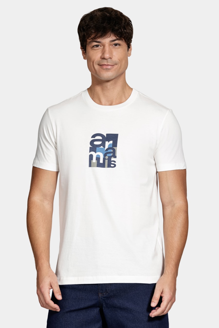 Camiseta Manga Curta Algodão Geométrica Off White — foto 1 de 5