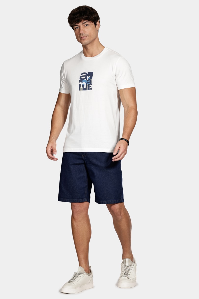 Camiseta Manga Curta Algodão Geométrica Off White