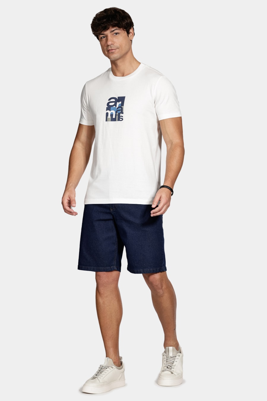 Camiseta Manga Curta Algodão Geométrica Off White — foto 2 de 5