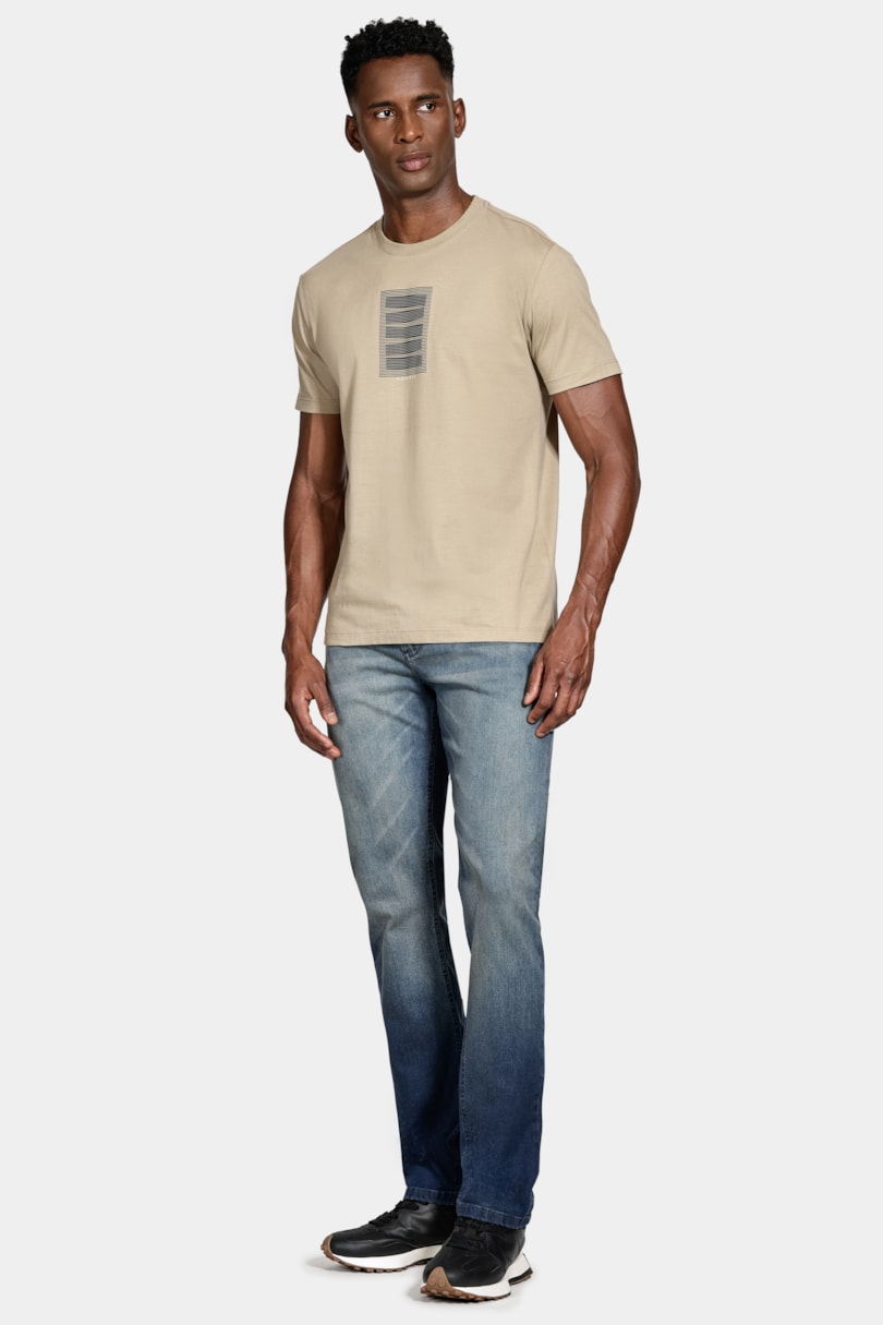 Camiseta Manga Curta Algodão Linhas Caqui 116