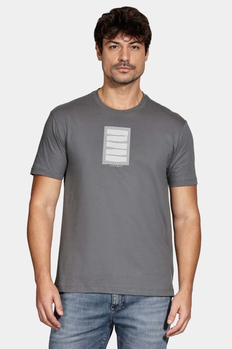 Camiseta Manga Curta Algodão Linhas Cinza Grafite 115