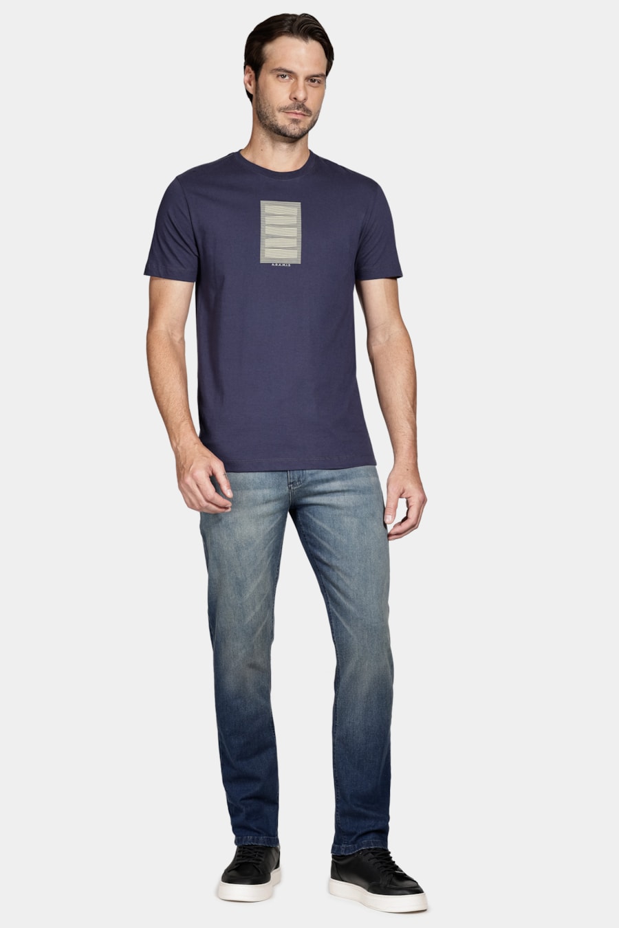 Camiseta Manga Curta Algodão Linhas Navy — foto 2 de 5
