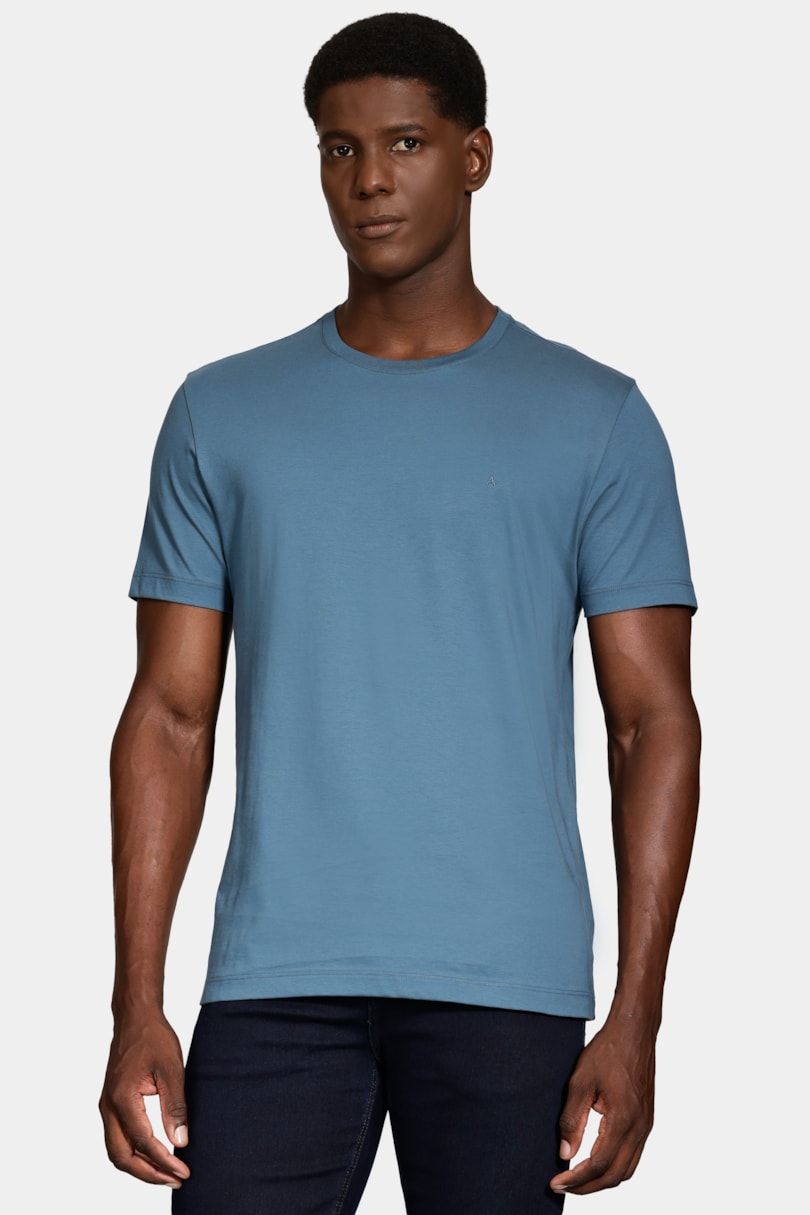 Camiseta Manga Curta Algodão Peruano Azul Oceano
