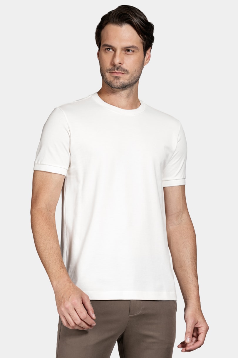 Camiseta Manga Curta Algodão Piquet Off White