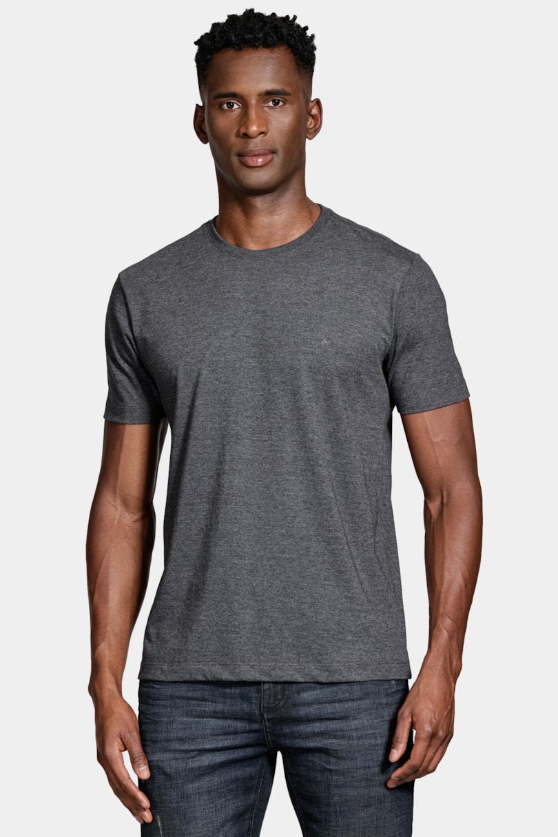 Camiseta Manga Curta Básica Algodão Grafite Mescla