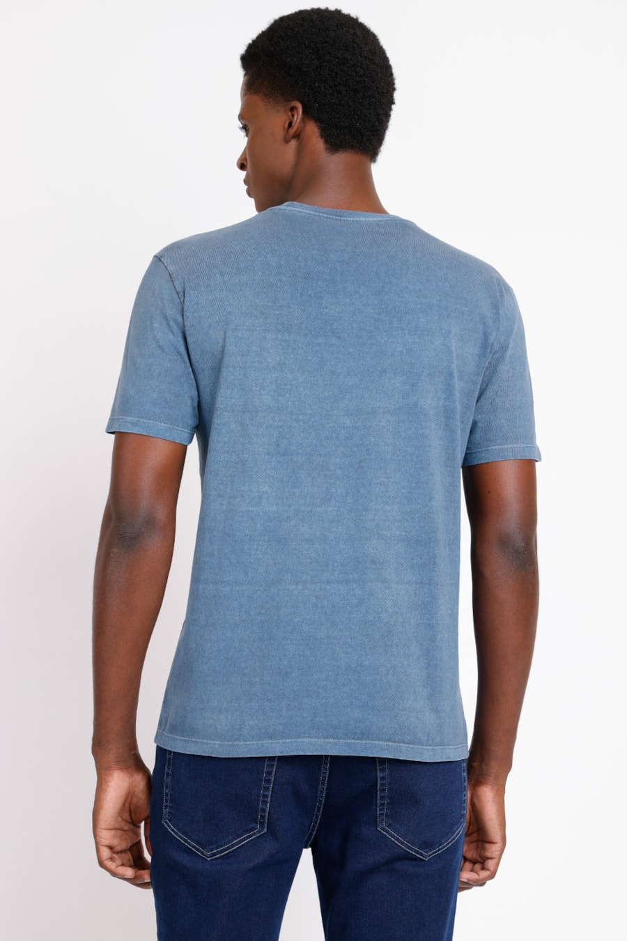 Camiseta Manga Curta Básica Bordado Azul Escuro — foto 2 de 2