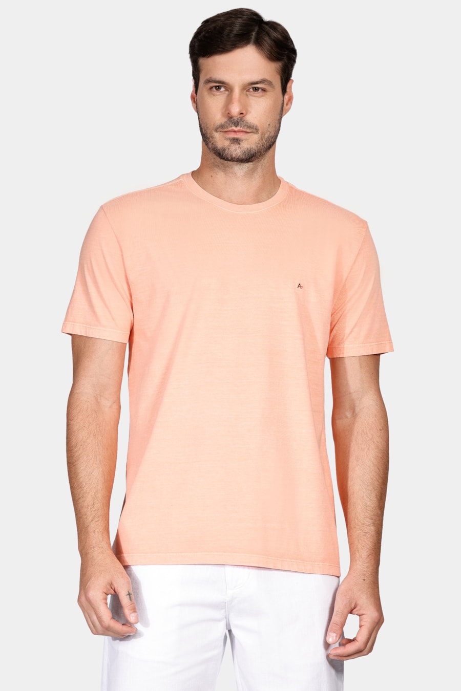Camiseta Manga Curta Básica Bordado Salmão — foto 1 de 4
