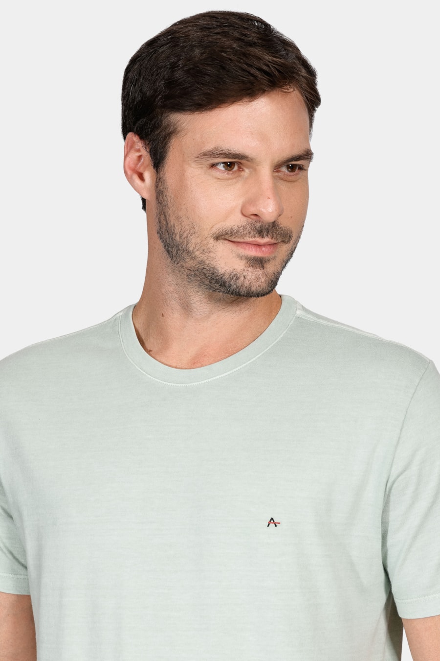 Camiseta Manga Curta Básica Bordado Verde Água — foto 3 de 4